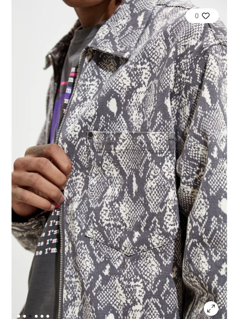 UO Snake Print Zip-Up Overshirt